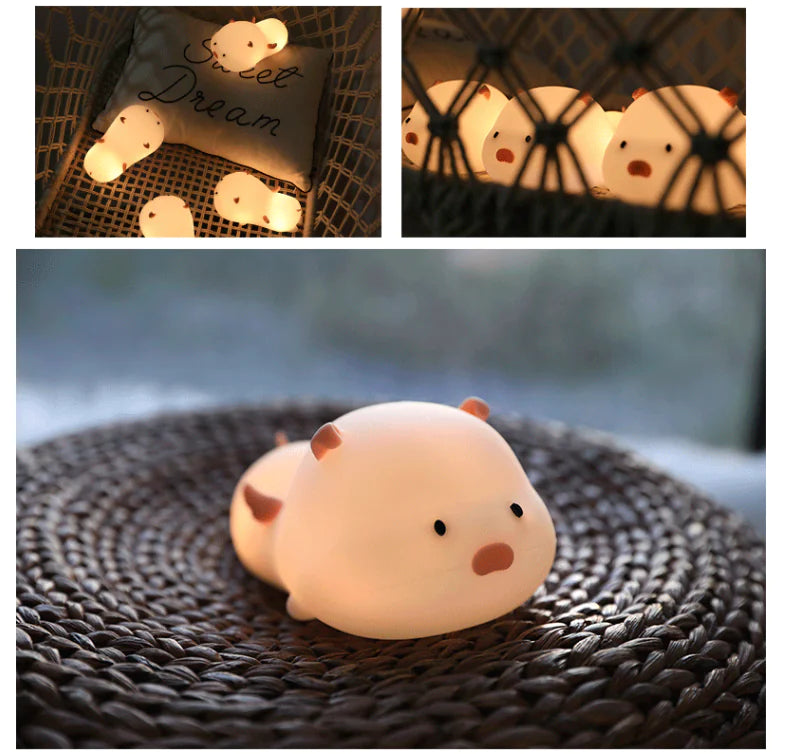 Cute Pig Silicone Night Light with Magnetic Design
