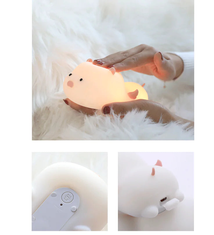 Cute Pig Silicone Night Light with Magnetic Design