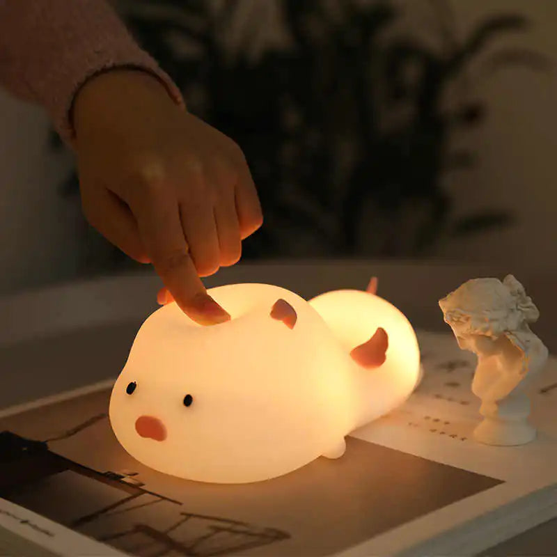 Cute Pig Silicone Night Light with Magnetic Design